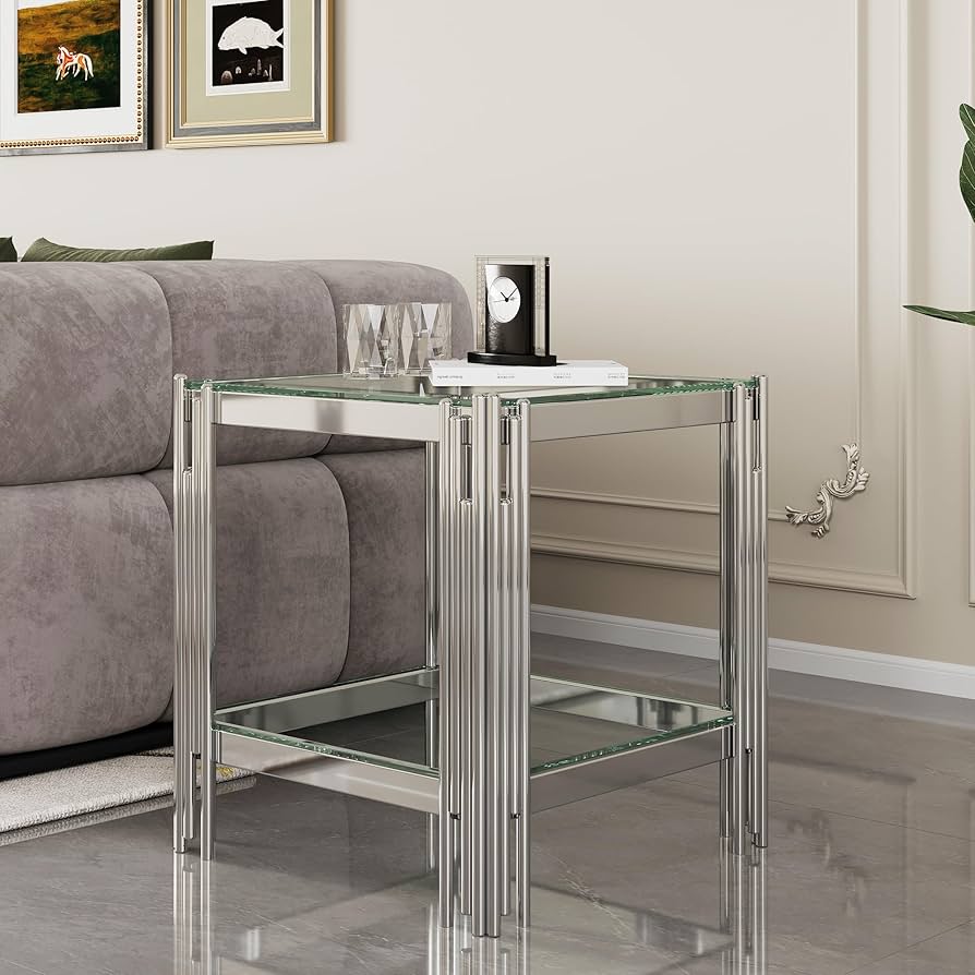 Amazon.com: Modern Clear Glass End Table, 2-Tier Side Table